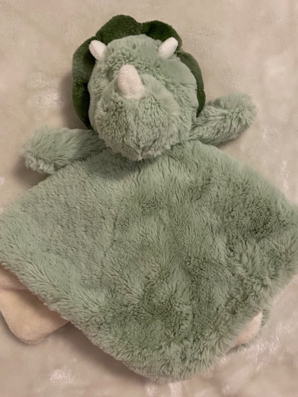 Kellytoy Dinosaur Triceratops Green Tan Baby Rattle Plush Security Blanket Lovey